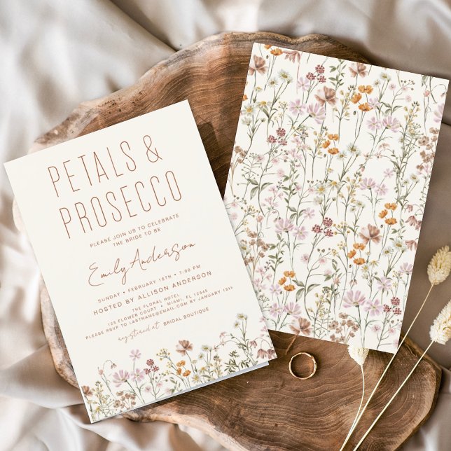 WildblomPetals & Prosecco Möhippa Inbjudningar (Skapare uppladdad)