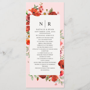 Wildblompoppies Rosa Monogram Bröllop Program