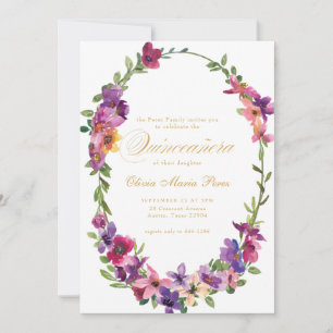 WildblomQuinceañera Rosa Lila Blommigt Inbjudningar