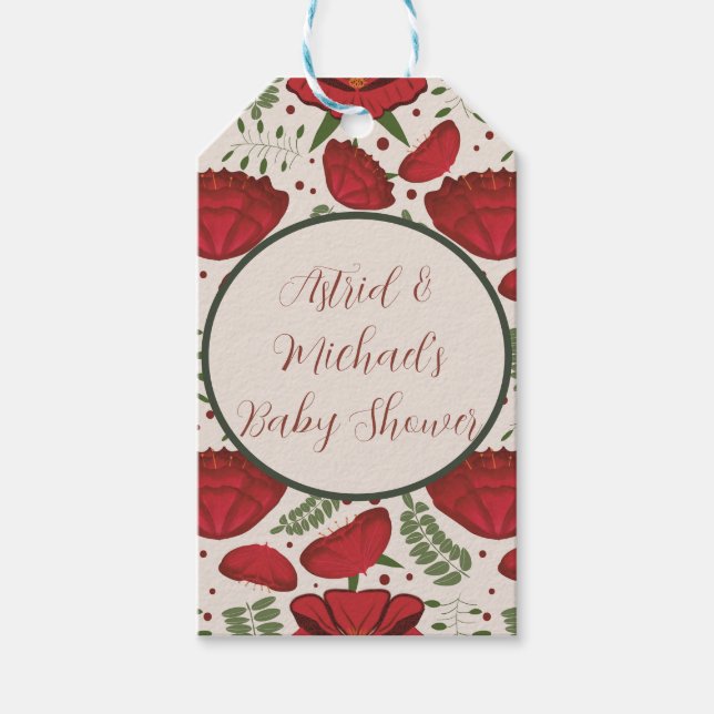 WildblomRed Poppy Baby Shower Presentetikett (Framsidan)