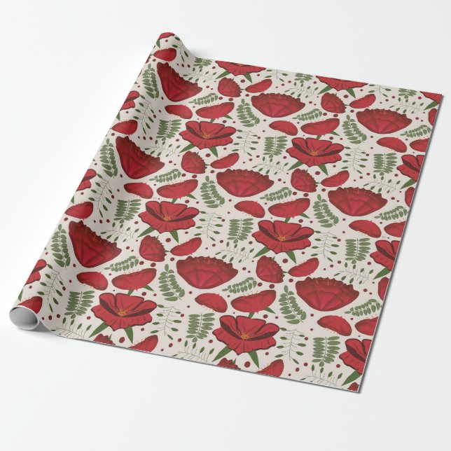 WildblomRed Poppy Baby Shower Presentpapper (Utrullad)