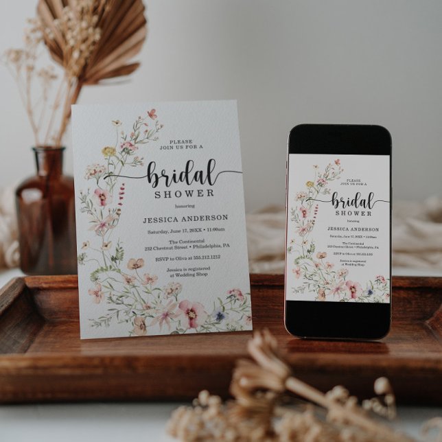 WildblomRosa Blommigt Inbjudningskort för möhippan (Skapare uppladdad)