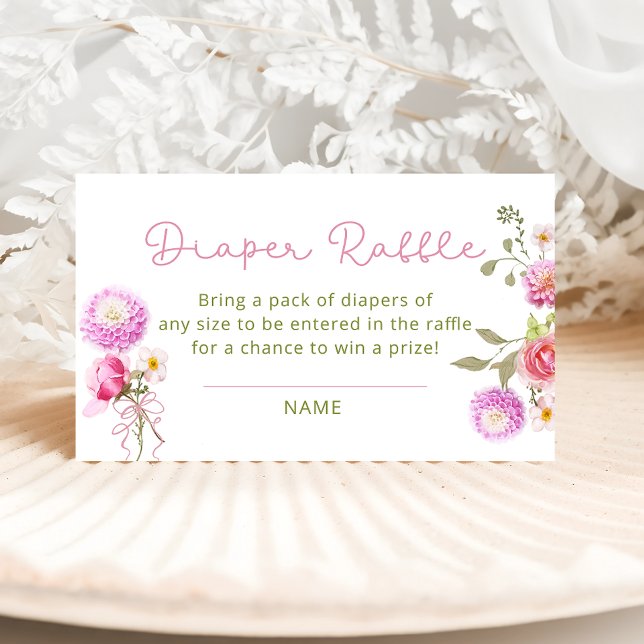WildblomRosa Bow Diaper Raffle Biljett Tilläggskort (Skapare uppladdad)