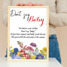 Wildbloms Blommigt Baby Shower Game Säg inte Baby