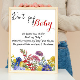 Wildbloms Blommigt Baby Shower Game Säg inte Baby Poster