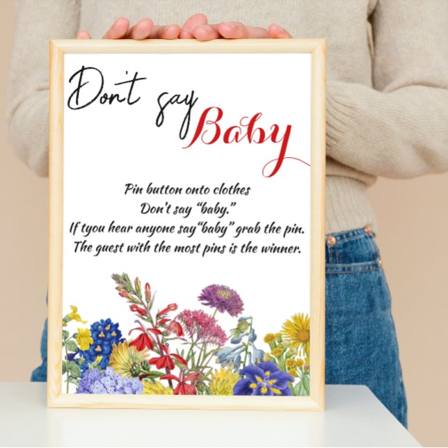 Wildbloms Blommigt Baby Shower Game Säg inte Baby Poster (Skapare uppladdad)
