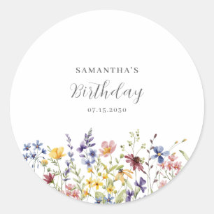 Wildbloms Blommigt Birthday Runt Klistermärke