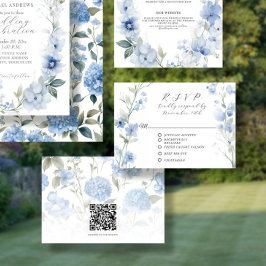 Wildbloms Blommigt Blue och White Elegant bröllop OSA Kort