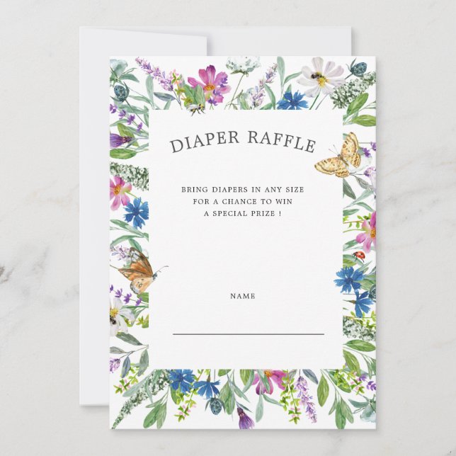 Wildbloms Blommigt Diaper Raffle Biljett bjudande Inbjudningar (Framsida)