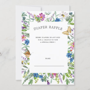 Wildbloms Blommigt Diaper Raffle Biljett bjudande Inbjudningar