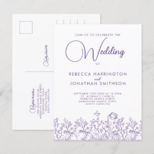 Wildbloms Blommigt Elegant Lilac Bröllop Inbjudan Vykort