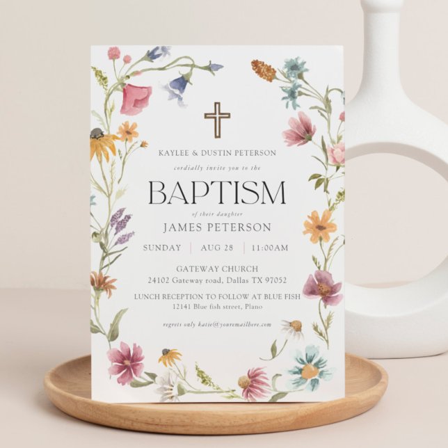 Wildbloms Blommigt Girl Baptism-inbjudan Inbjudningar (Skapare uppladdad)