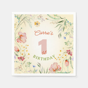 Wildbloms Blommigt Girl's 1st First Birthday One Pappersservett