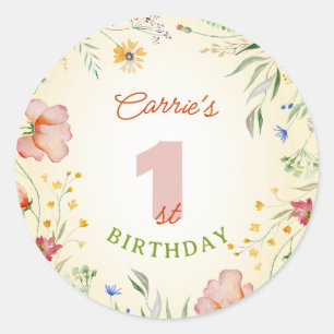 Wildbloms Blommigt Girl's 1st First Birthday One Runt Klistermärke