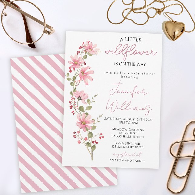 Wildbloms blommigt rosa vattenfärgen flicka dusch inbjudningar (Skapare uppladdad)