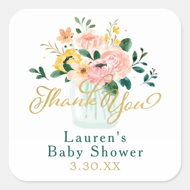 Wildbloms Blommigt Tack Sticker Fyrkantigt Klistermärke (Framsida)