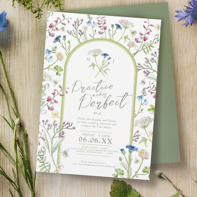 Wildbloms blommigt vattencolor art bröllop rehears inbjudningar (Skapare uppladdad)