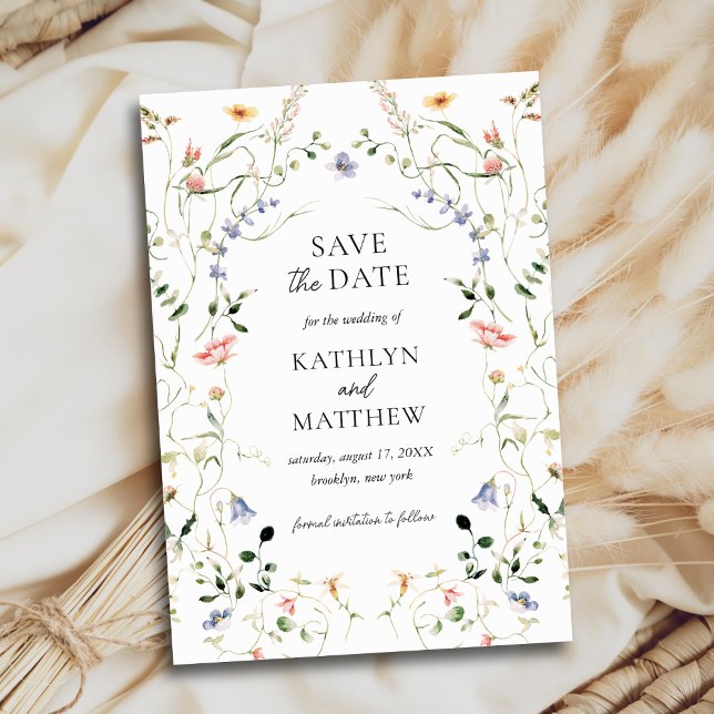 Wildbloms Blommigt Wandeden Watercolor Bröllop Spara Datumet (Skapare uppladdad)