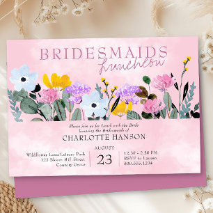 Wildbloms Gräsmatta Söt Rosa Bridesmaids Luncheon Inbjudningar