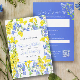 Wildbloms gult blue water botanic bröllop OSA kort