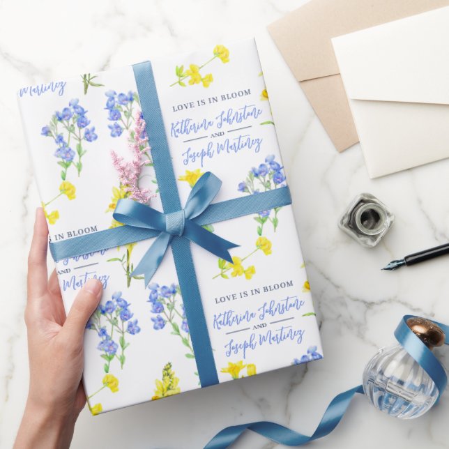 Wildbloms gult blue water botanic bröllop presentpapper (Gifting)