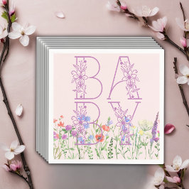 Wildbloms Lila Blommigt Baby Monogram Baby Shower Pappersservett