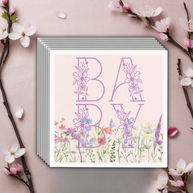 Wildbloms Lila Blommigt Baby Monogram Baby Shower Pappersservett (Skapare uppladdad)