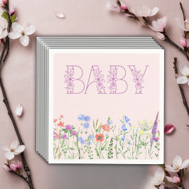 Wildbloms Lila Blommigt Baby Monogram Baby Shower Pappersservett