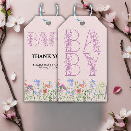 Wildbloms Lila Blommigt Baby Monogram Baby Shower Presentetikett