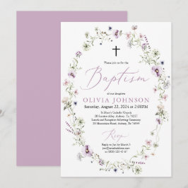 Wildbloms Lila Blommigt Girl Girl Baptism-inbjudan Inbjudningar