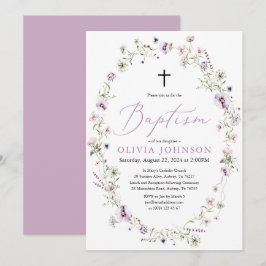 Wildbloms Lila Blommigt Girl Girl Baptism-inbjudan Inbjudningar