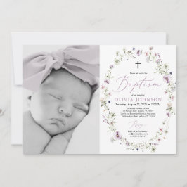 Wildbloms Lila Girl Girl Photo Baptism-inbjudan Inbjudningar