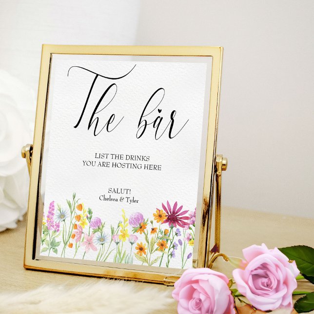 Wildbloms Meadow Blommigt Bröllop Pub-tecken Poster (Wildflower wedding bar poster to order professionally printed or as a printable digital download)