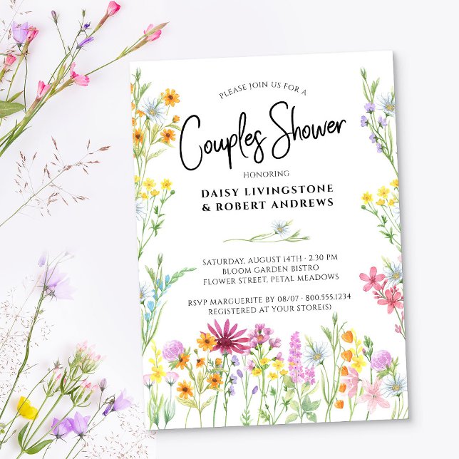 Wildbloms Meadow Great Floral Par Shower Inbjudningar (Couples Shower Invitation from the Wildflower Meadow Bridal Shower Collection)