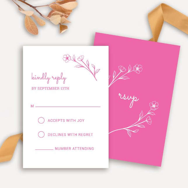 Wildbloms OSA kort i Shock rosa (Wildflower RSVP Card in Hot Pink)