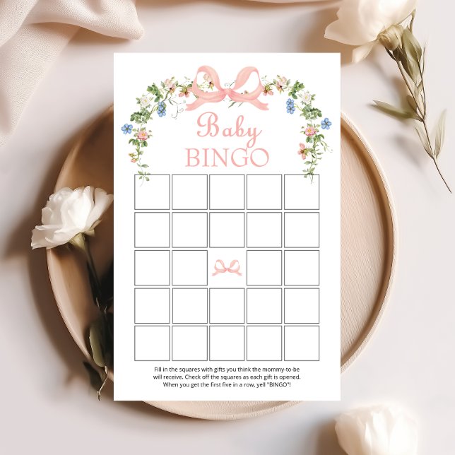 Wildbloms Rosa Bow Baby Shower Bingo Game (Skapare uppladdad)