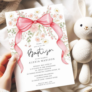 Wildbloms Rosa Bow Baptism-inbjudan Inbjudningar