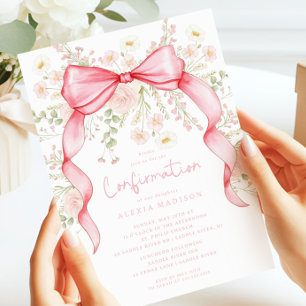 Wildbloms Rosa Bow Baptism-inbjudan Inbjudningar