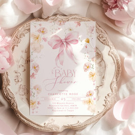 Wildbloms Rosa Bow Elegant Flicka Shower Inbjudningar