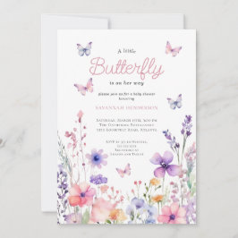 Wildbloms Rosa Butterfly Blommigt Baby Shower Inbjudningar