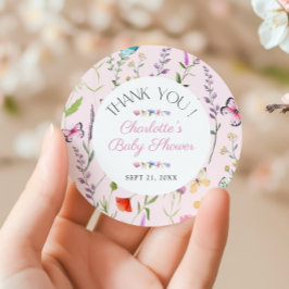 Wildbloms Rosa Girl Baby Shower-Tack-förmån Runt Klistermärke