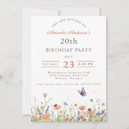 Wildbloms Rosa Lila Garden Party 20:e födelsedagen Inbjudningar