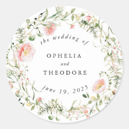 Wildbloms Rosa Watercolor Wedding Favor Tack Runt Klistermärke
