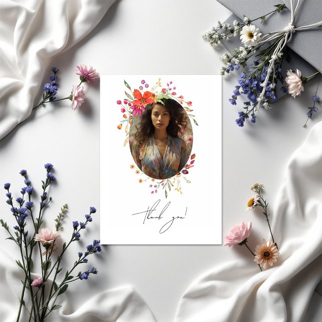 Wildbloms Studenten Photo Collage Tack Kort (Wildflower Graduation Photo Collage Thank You Card)