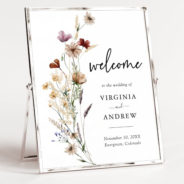Wildbloms Välkommen Bröllop Poster (Elegant Boho White Wildflower Welcome Wedding Poster by Painted Paperie
)