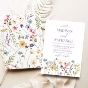 Wildbloms Vild Flower Blommigt Garden Wedding Inbjudningar