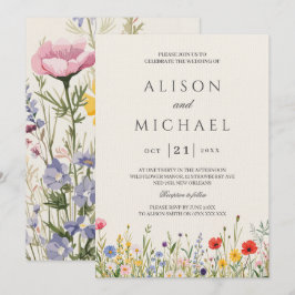 Wildbloms Vild Flower Blommigt Garden Wedding Inbjudningar