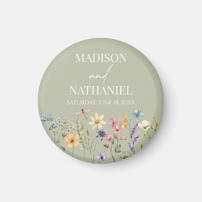 Wildbloms Vild Flower Blommigt Garden Wedding Magnet (Framsidan)