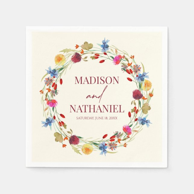 Wildbloms Vild Flower Blommigt Garden Wedding Pappersservett (Framsidan)