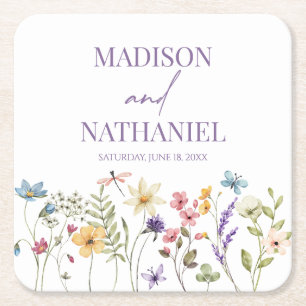 Wildbloms Vild Flower Blommigt Garden Wedding Underlägg Papper Kvadrat